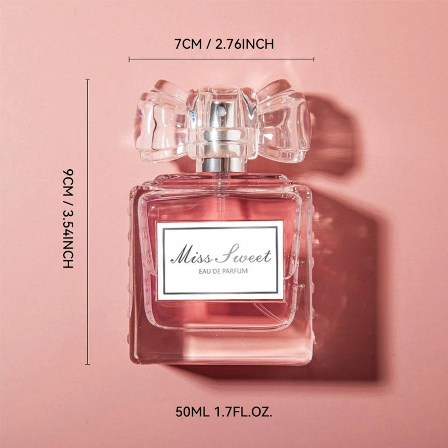 Long-Lasting Perfume for Women - Miss Sweet Eau de Parfum 50ml bottle with pink background